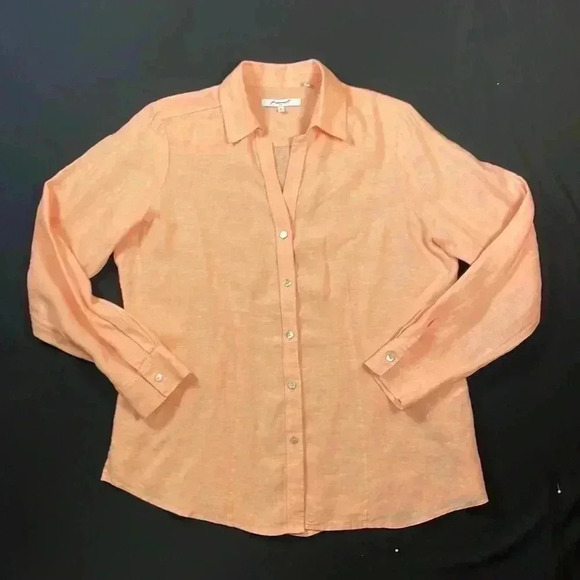 Foxcroft women’s linen tunic button up v-neck blouse size 14 peach color - Picture 1 of 9